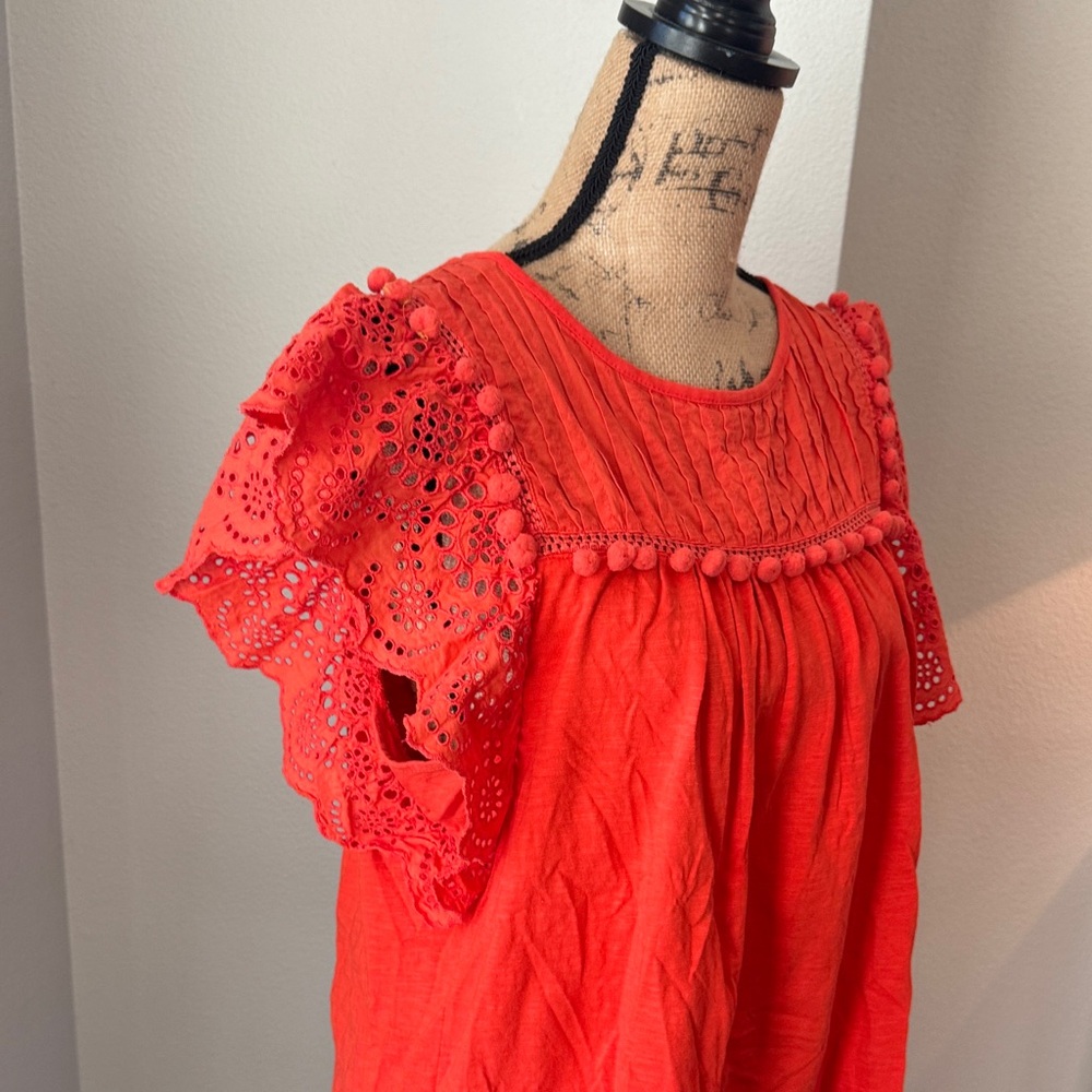 Lot of 2 jcrew Red and Light Green Lace Sleeve Tops - Picture 7 of 9
